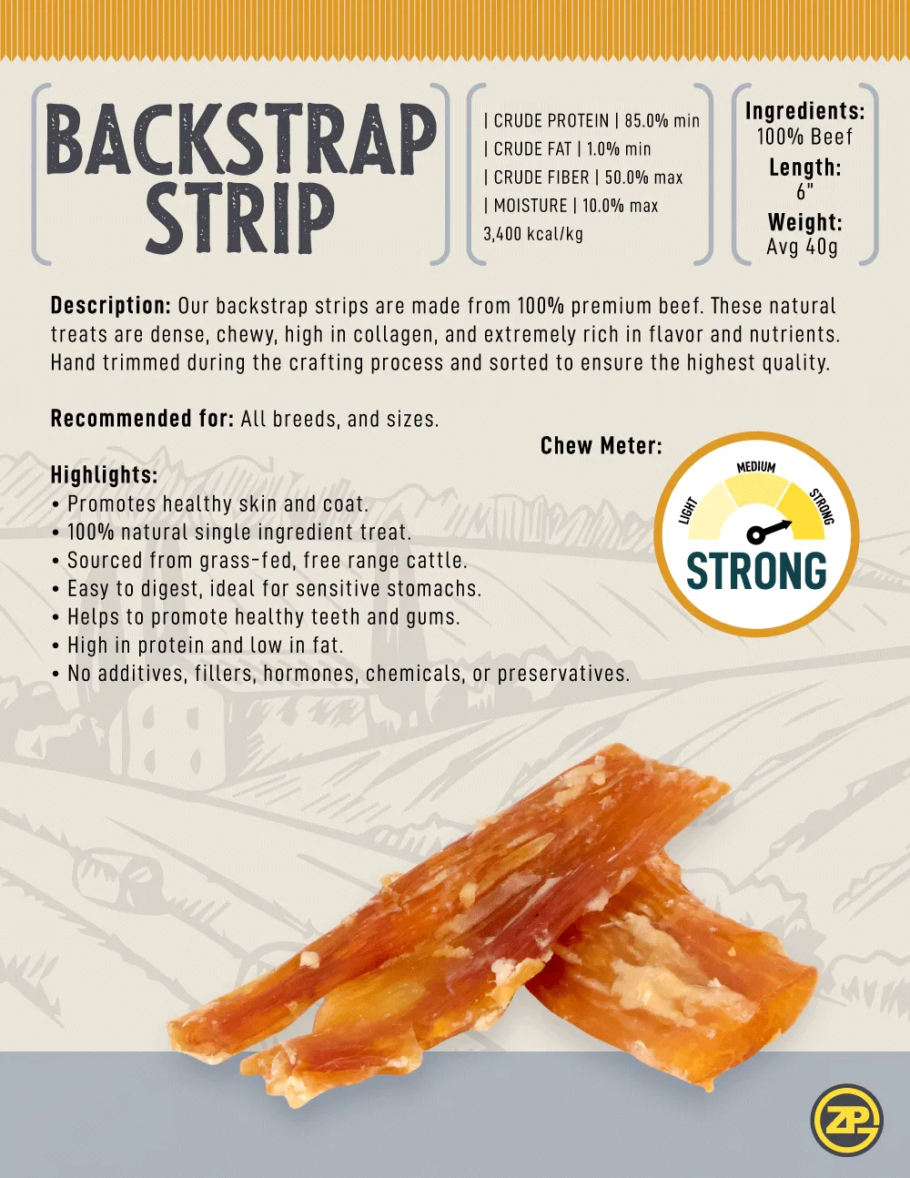 5-6'' Backstrap Tendons (Flats) - Bulk Box
