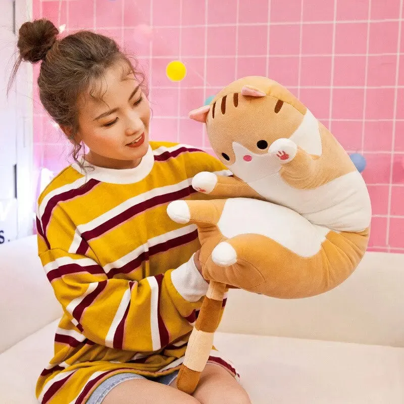 70cm Cute Long Cat Plush Toy Soft Stuffed Nap Doll for Office Home Decor and Gifts