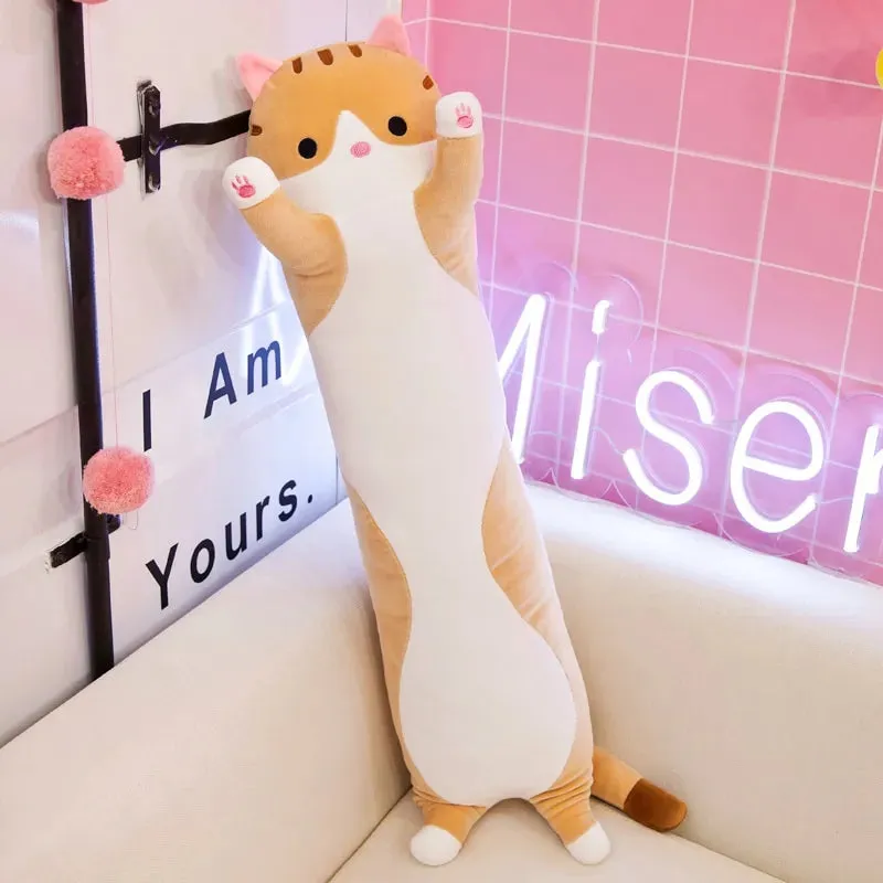 70cm Cute Long Cat Plush Toy Soft Stuffed Nap Doll for Office Home Decor and Gifts