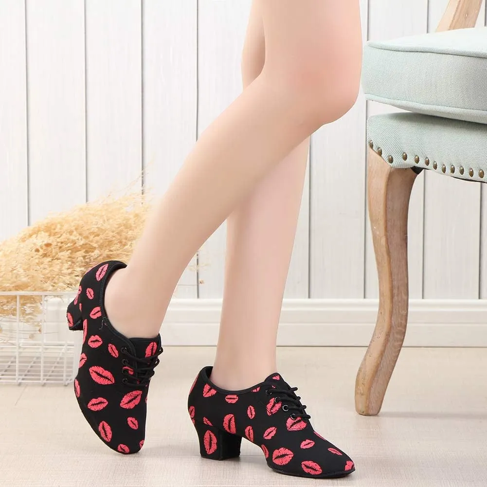 AOQUNFS Women Latin Ballroom Dance Shoes Lace-up Modern Salsa Practice Dance Shoes,Model LHD-NJB