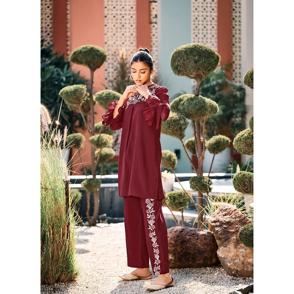 Autumnlane Alice Maroon Applique & Embroidery Co-Ord Set