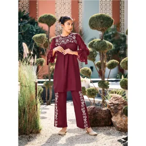 Autumnlane Alice Maroon Applique & Embroidery Co-Ord Set