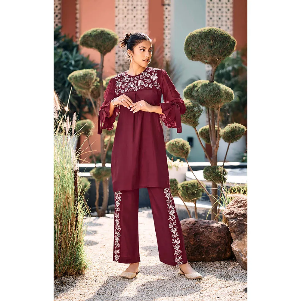 Autumnlane Alice Maroon Applique & Embroidery Co-Ord Set
