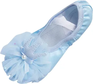 Ballet Shoes for Girls Soft Leather Ballet Slippers Lace Flower Dance Yoga Shoes for Toddler Slip On Dress Shoes