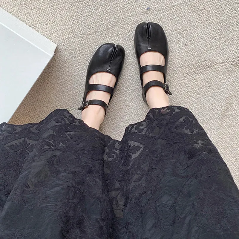 binfenxie  -  Fashion Split Toe Soft Leather Mary Janes Tabi Women Ballet Flats Spring Autumn Comfort Dance Loafers Casual Lazy Walking Shoes