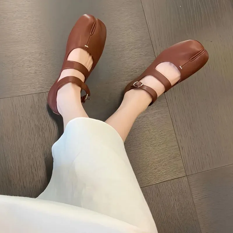 binfenxie  -  Fashion Split Toe Soft Leather Mary Janes Tabi Women Ballet Flats Spring Autumn Comfort Dance Loafers Casual Lazy Walking Shoes