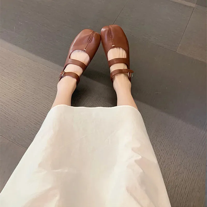 binfenxie  -  Fashion Split Toe Soft Leather Mary Janes Tabi Women Ballet Flats Spring Autumn Comfort Dance Loafers Casual Lazy Walking Shoes