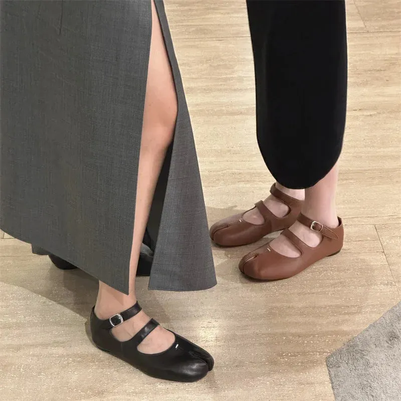 binfenxie  -  Fashion Split Toe Soft Leather Mary Janes Tabi Women Ballet Flats Spring Autumn Comfort Dance Loafers Casual Lazy Walking Shoes