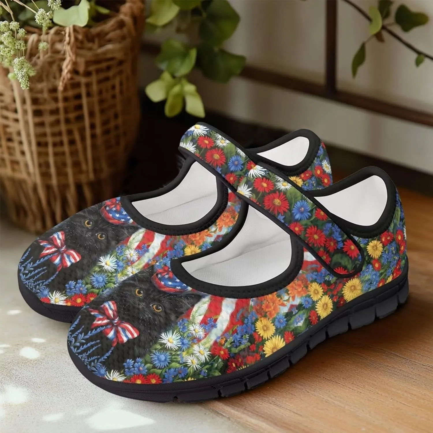 Binienty Mary Jane Shoes Women Mesh Knit Round Toe Slip On Walking Flat Shoes Breathable Soft-Soled