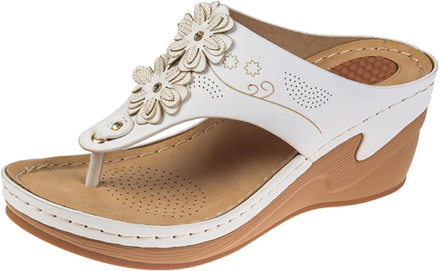Bohemian Orthopedic Sandals for Women 2025 Floral Hollow Out Mesh Sports Sandals Casual Thick Soled Height Increasing Sandals