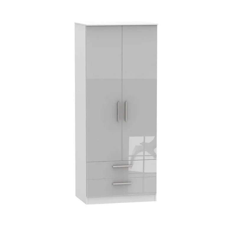 Buxton Tall Wardrobe White & Grey 2 Doors 2 Drawers