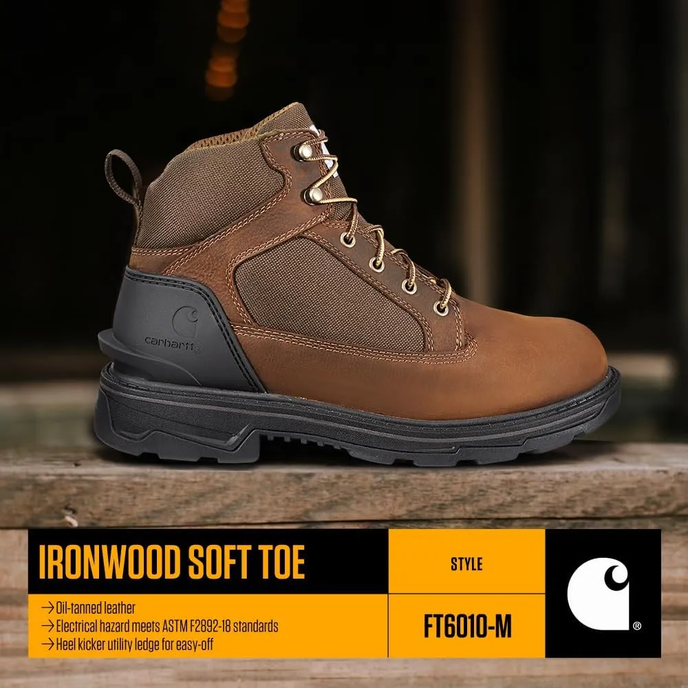 Carhartt Ironwood Waterproof Work Boots for Men - 6-inch, Reinforced Oil-Tanned Leather with Breathable Membrane, EH & Slip-Resistant Outsoles