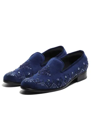 Celestial Navy Velvet Slip-Ons