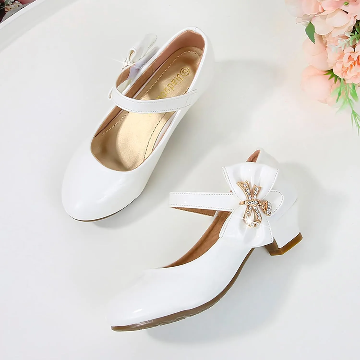 Children's Girl Mary Jane Shoes Low Heel Princess Dance Shoes Bnowknot Flower Wedding Birthday Party Dress Pumps