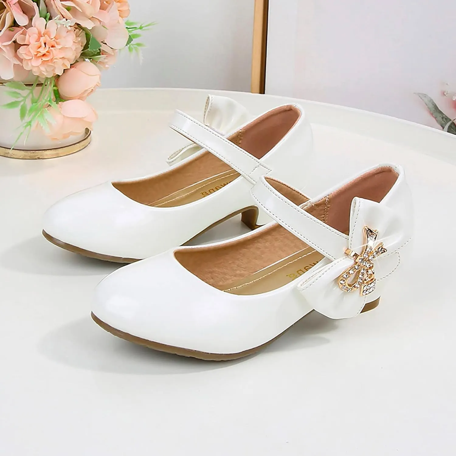 Children's Girl Mary Jane Shoes Low Heel Princess Dance Shoes Bnowknot Flower Wedding Birthday Party Dress Pumps