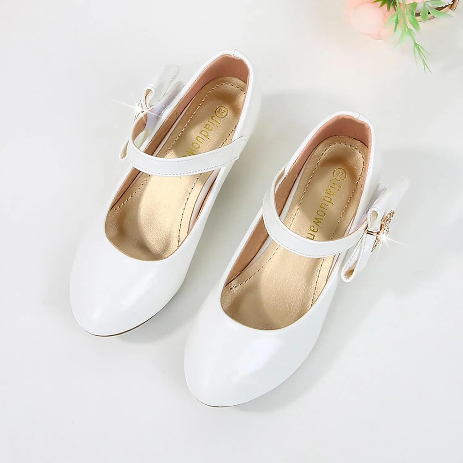 Children's Girl Mary Jane Shoes Low Heel Princess Dance Shoes Bnowknot Flower Wedding Birthday Party Dress Pumps