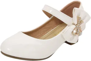 Children's Girl Mary Jane Shoes Low Heel Princess Dance Shoes Bnowknot Flower Wedding Birthday Party Dress Pumps