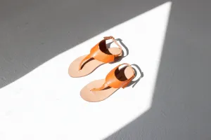 Custom Hand Made Italian L'Artiginale Orange Leather T-Bar Sandals ~ Euro 39.5