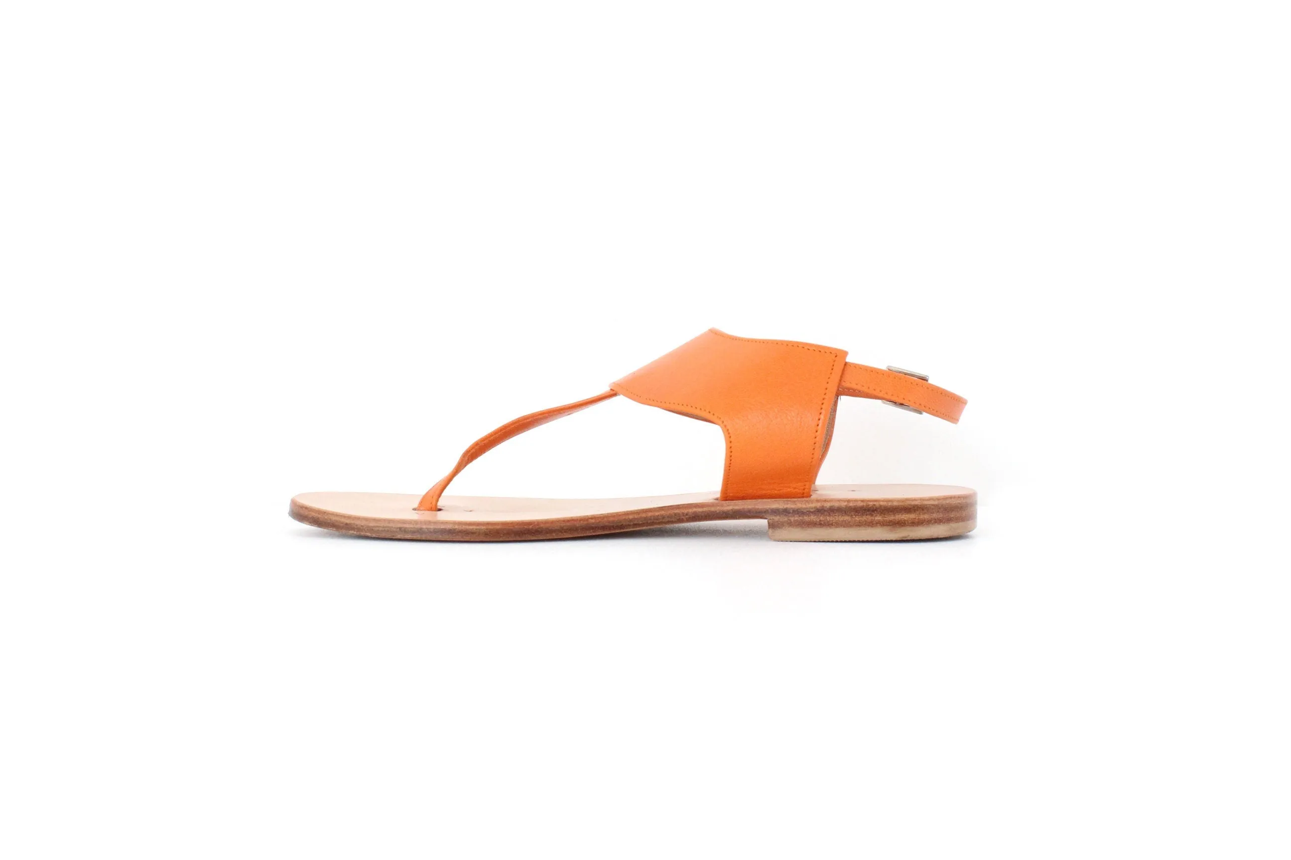 Custom Hand Made Italian L'Artiginale Orange Leather T-Bar Sandals ~ Euro 39.5