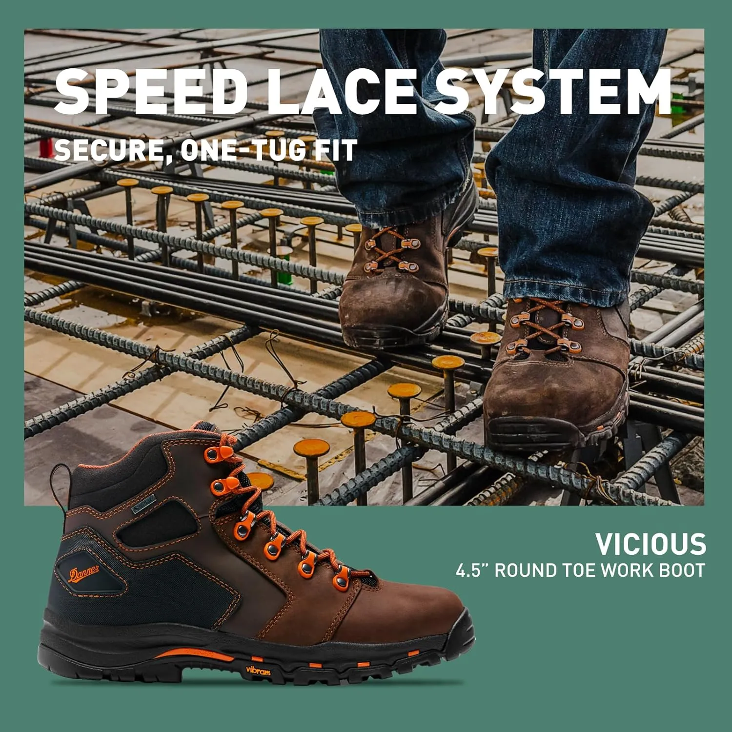 Danner Vicious 4.5 Waterproof Work Boots for Men - Full-Grain Leather with Breathable Gore-Tex Lining, Speed Lace System, and Non Slip Heeled Outsole