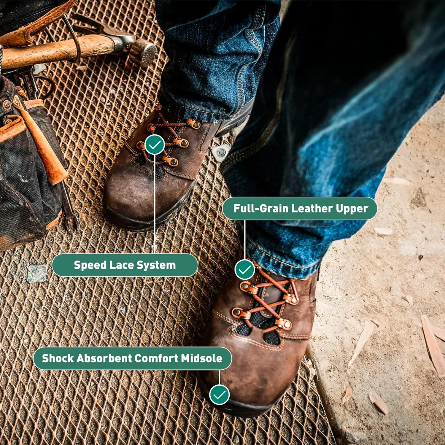 Danner Vicious 4.5 Waterproof Work Boots for Men - Full-Grain Leather with Breathable Gore-Tex Lining, Speed Lace System, and Non Slip Heeled Outsole