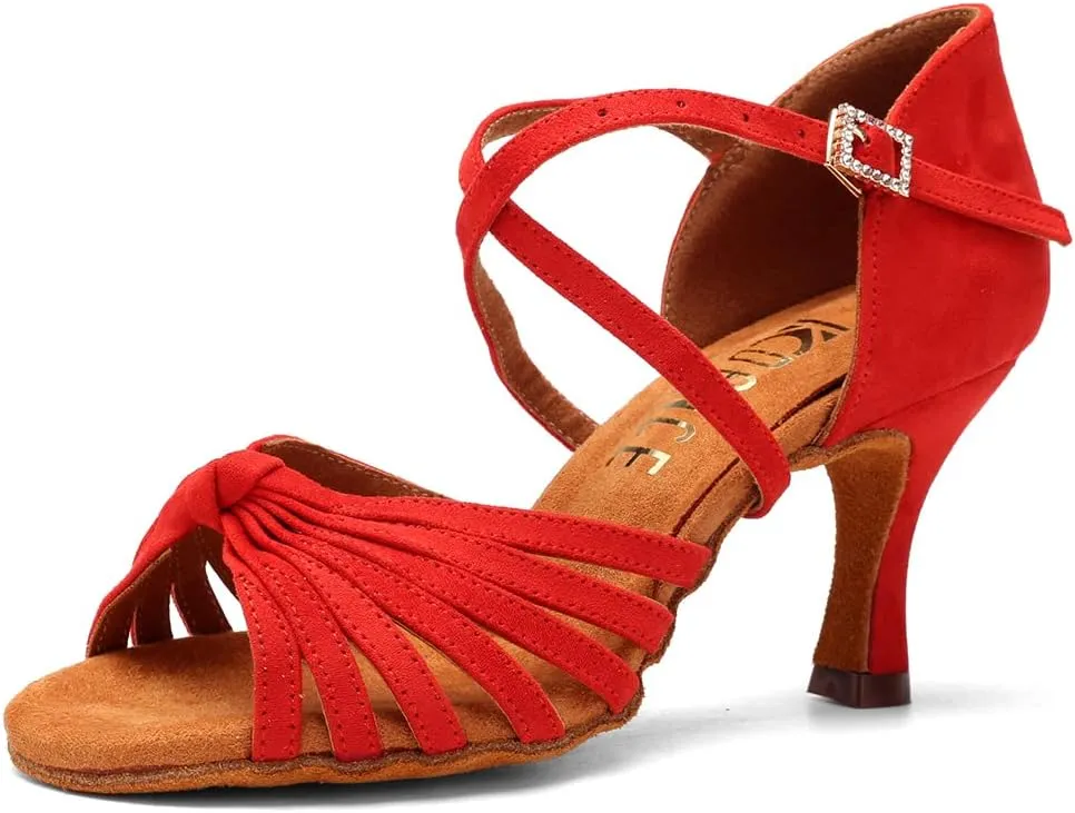 DKZSYIM Women's Latin Dance Shoes Professional Ballroom Salsa Practice Performance Dancing Shoes,Model KC-CL