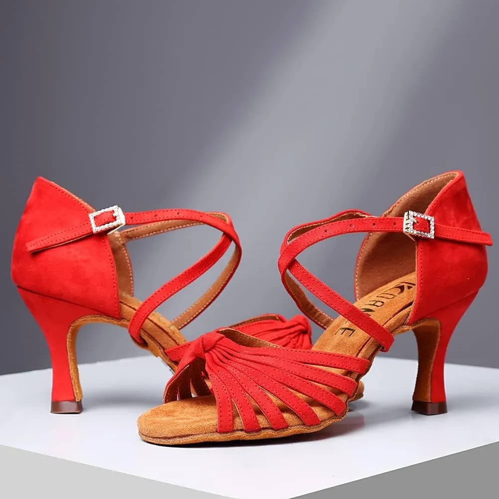 DKZSYIM Women's Latin Dance Shoes Professional Ballroom Salsa Practice Performance Dancing Shoes,Model KC-CL