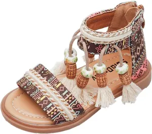 Dressy Sandals for Toddler Girls Girls Open Toe Sandals Stilettos Fashion Tassel Ankle Strap Toddler Size 4 Sandals