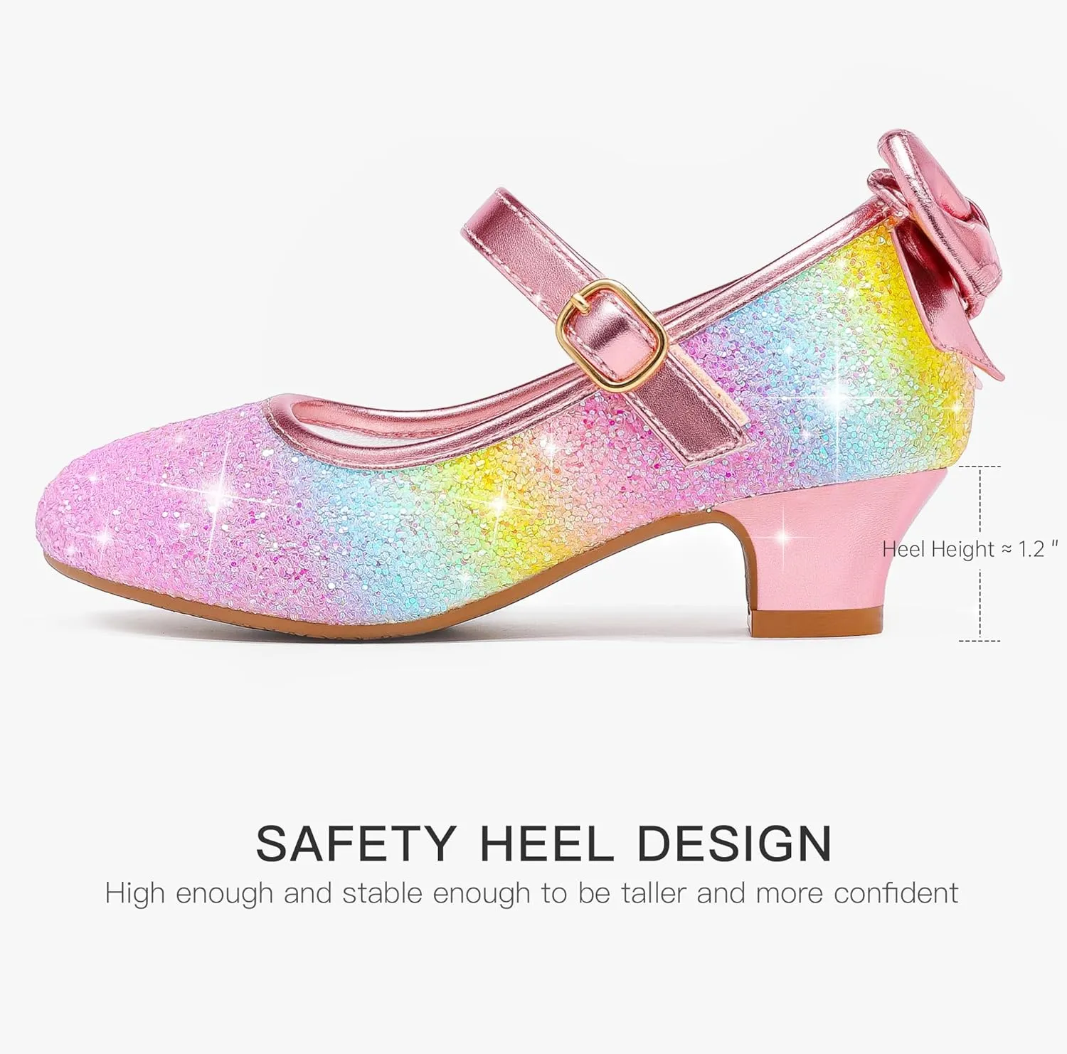 Dufannie Girls Dress Shoes Low Heel Princess Flats Mary Jane Flower Wedding Party Glitter Shoes for Kids Toddler