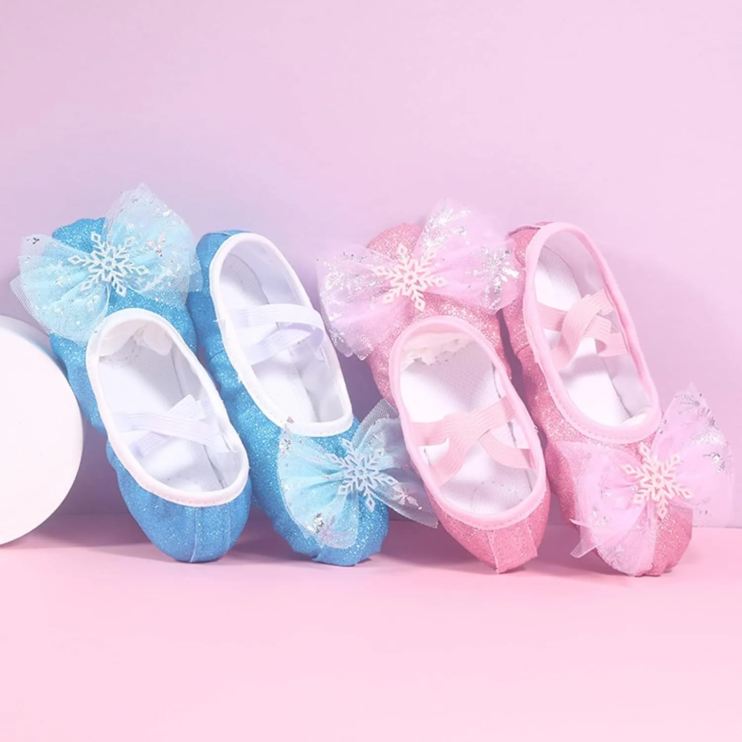 Girls Glitter Ballet Shoes Ballet Slipper with Bow Toddler Mary Jane Flat Shoes Ballerina Dress Shoes for Dance