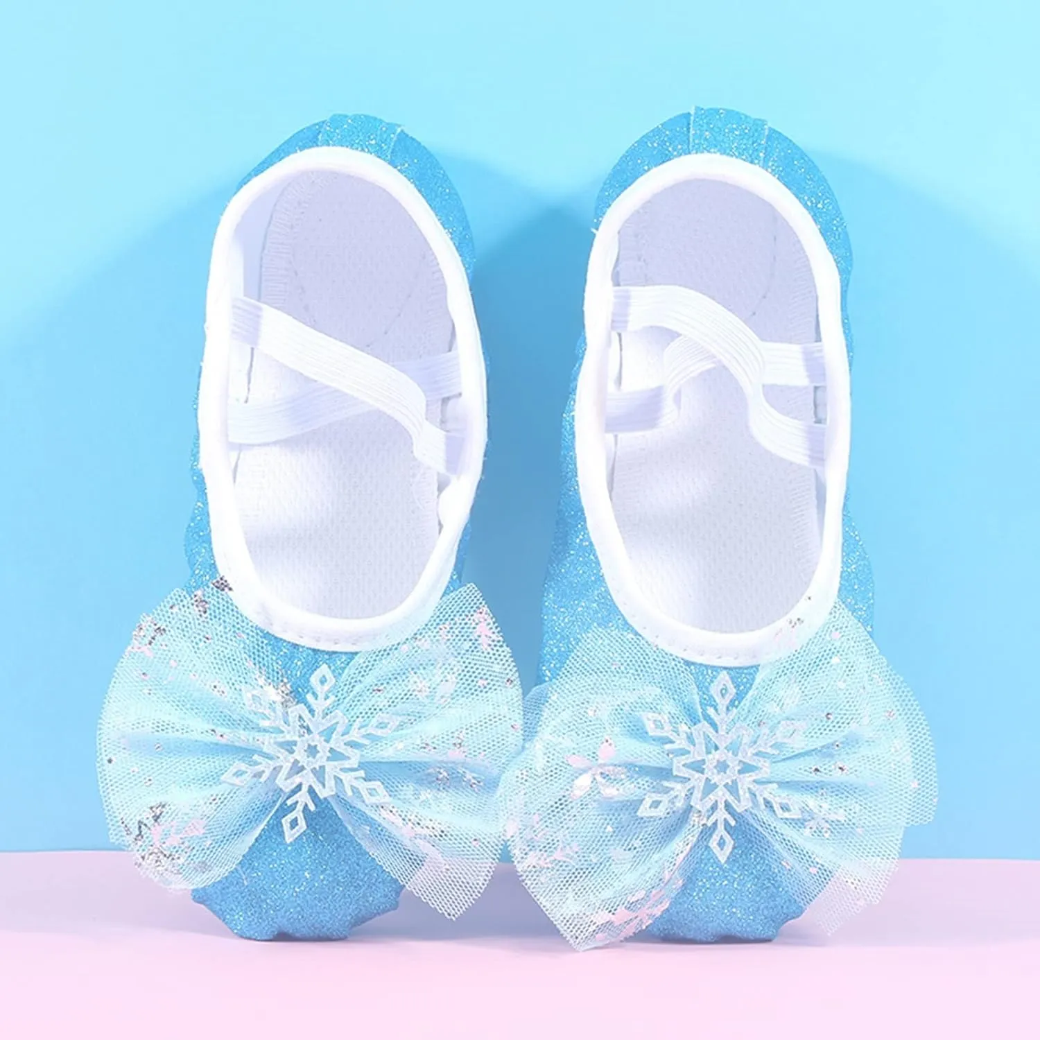 Girls Glitter Ballet Shoes Ballet Slipper with Bow Toddler Mary Jane Flat Shoes Ballerina Dress Shoes for Dance