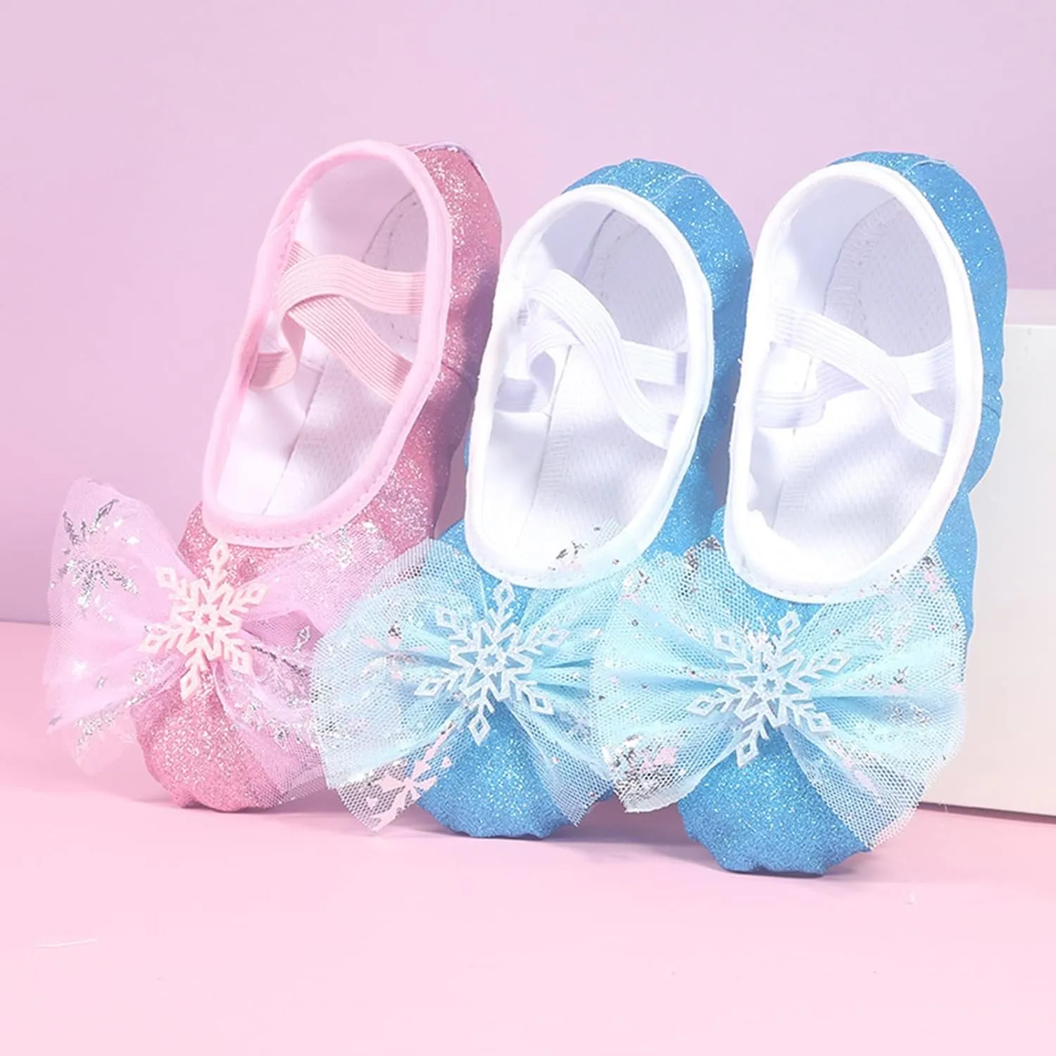 Girls Glitter Ballet Shoes Ballet Slipper with Bow Toddler Mary Jane Flat Shoes Ballerina Dress Shoes for Dance