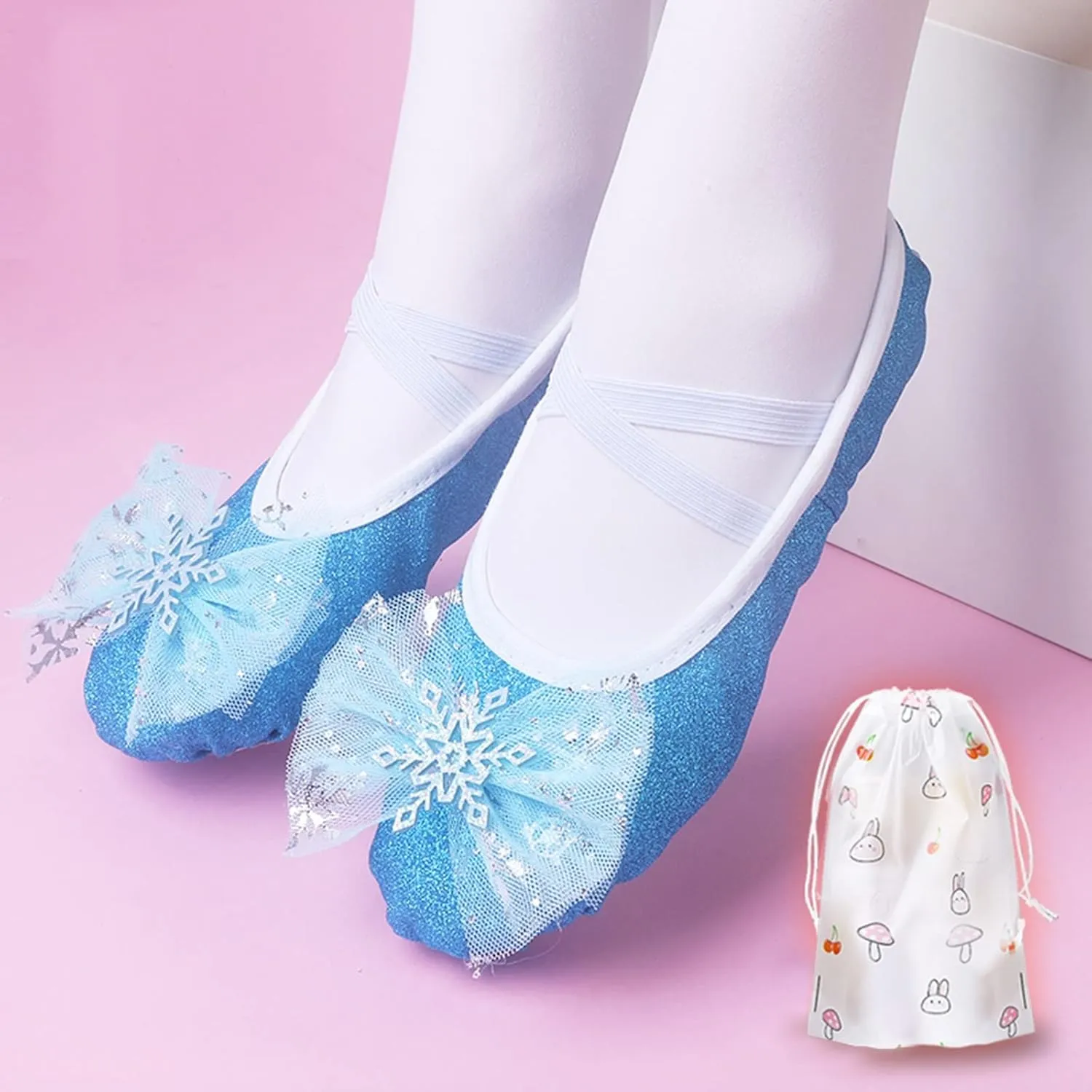 Girls Glitter Ballet Shoes Ballet Slipper with Bow Toddler Mary Jane Flat Shoes Ballerina Dress Shoes for Dance