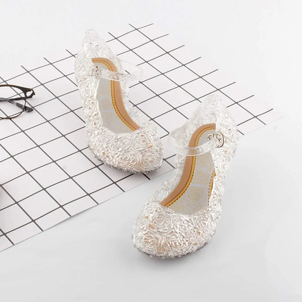 Girls Jelly Sandals Cosplay Dress Up Mary Jane Flats Heels Dance Party Birthday Single Shoes for Girls School Shoes