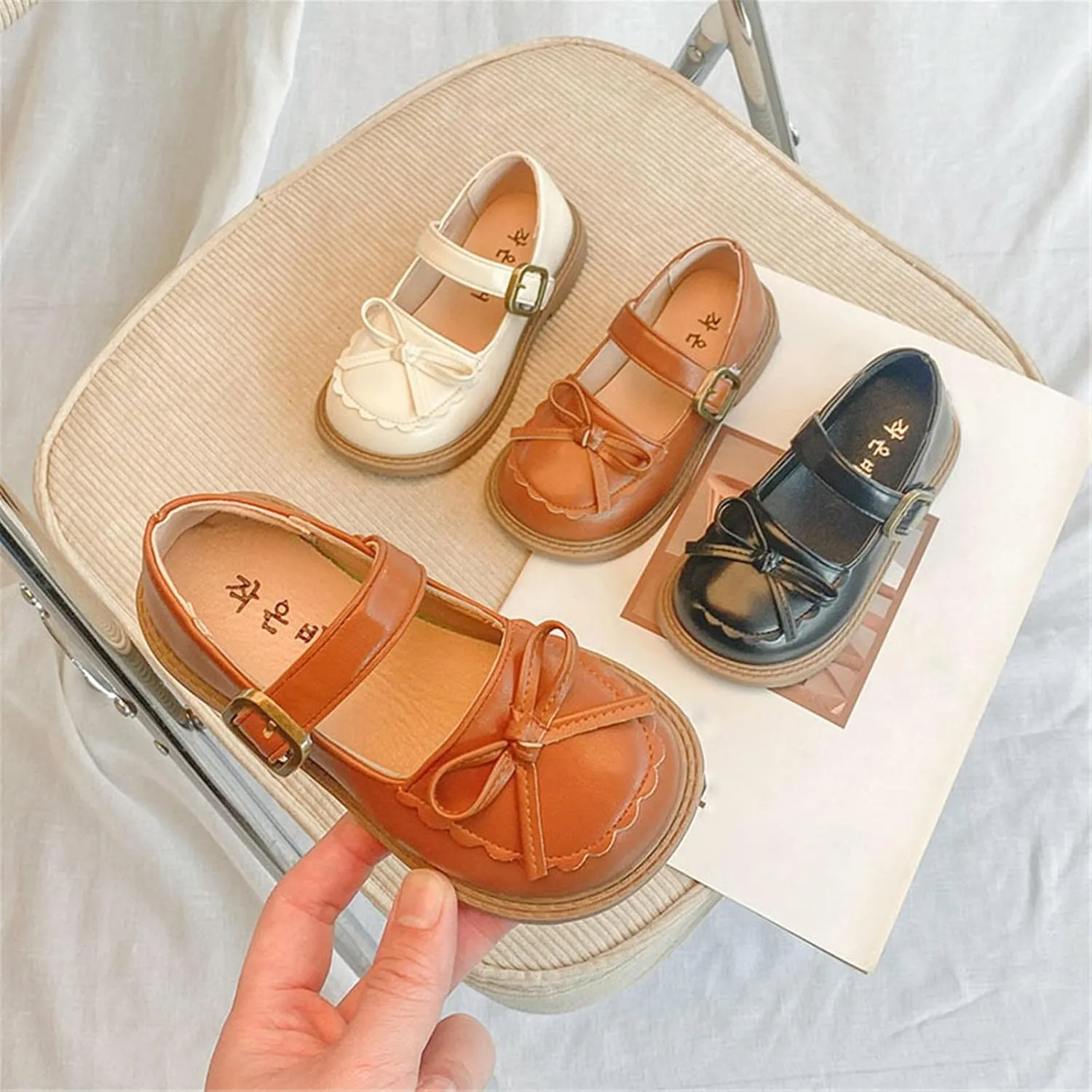 Girls Leather Bow Design Soft Round Toe Princess Dress Flat Shoes(Toddler/Little Kid/Big Kids) Toddler Walking
