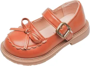 Girls Leather Bow Design Soft Round Toe Princess Dress Flat Shoes(Toddler/Little Kid/Big Kids) Toddler Walking