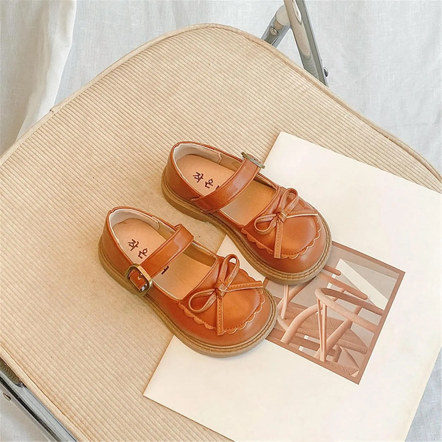 Girls Leather Bow Design Soft Round Toe Princess Dress Flat Shoes(Toddler/Little Kid/Big Kids) Toddler Walking