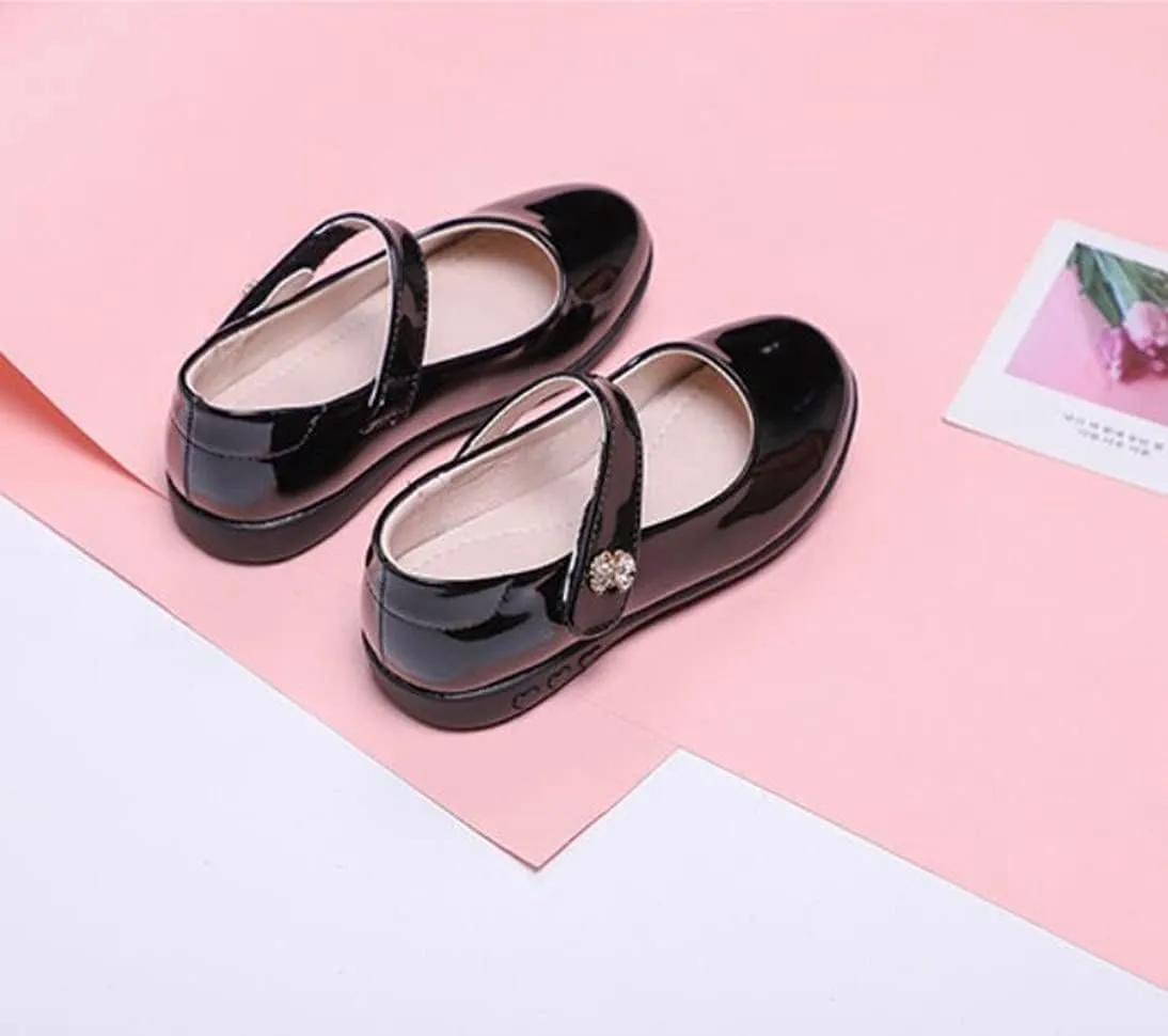 Girls Leatherette Mary Jane Strap Dress Shoes Black School Uniform Flats for Toddler/Little Kid