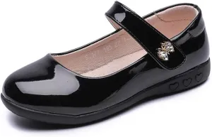 Girls Leatherette Mary Jane Strap Dress Shoes Black School Uniform Flats for Toddler/Little Kid