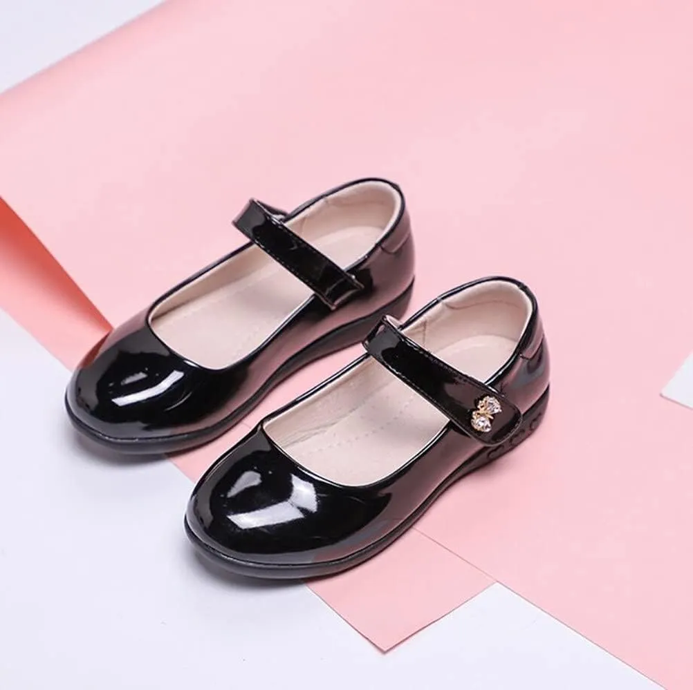 Girls Leatherette Mary Jane Strap Dress Shoes Black School Uniform Flats for Toddler/Little Kid