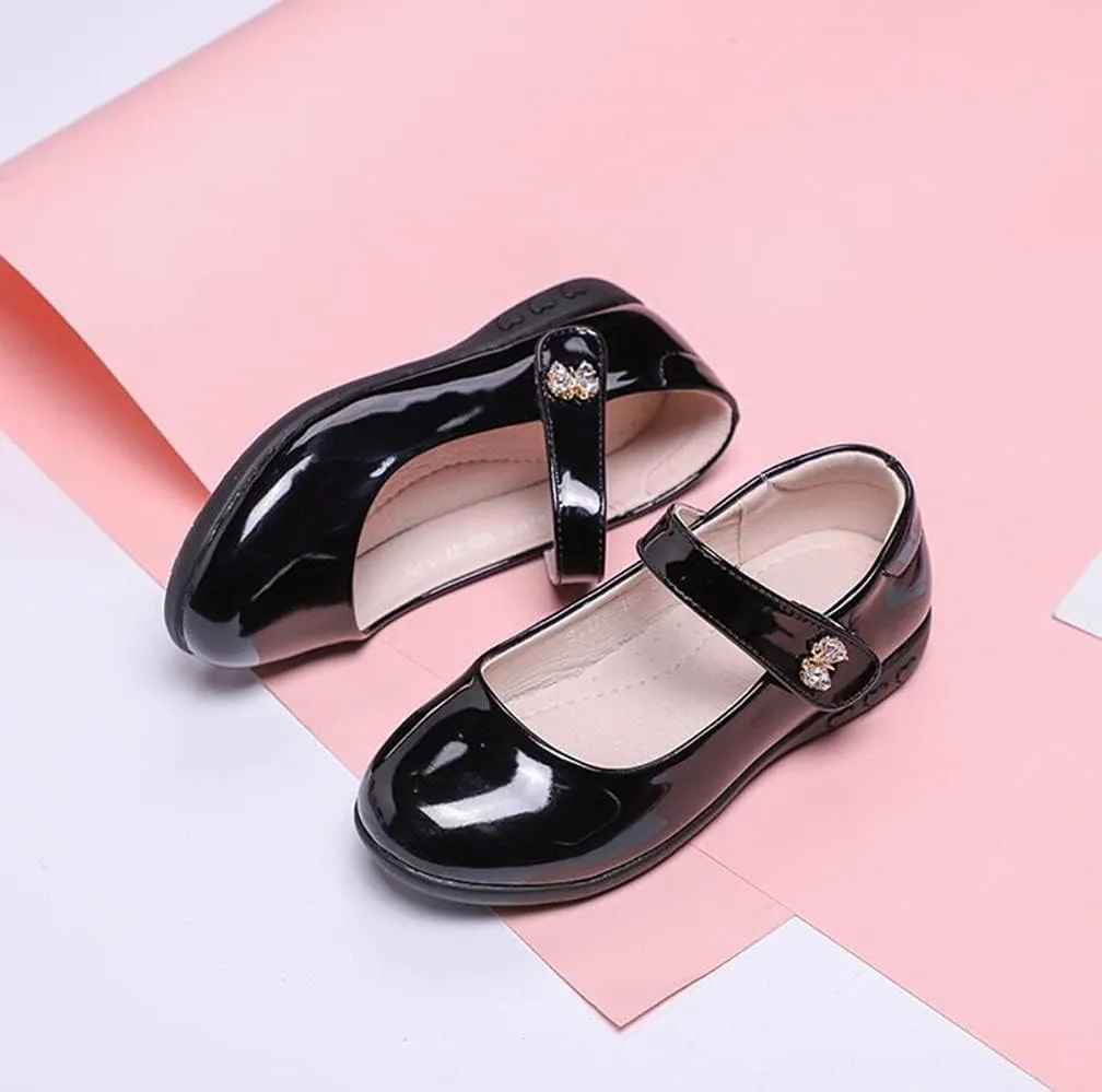 Girls Leatherette Mary Jane Strap Dress Shoes Black School Uniform Flats for Toddler/Little Kid