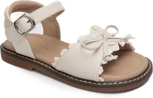 Girls White Sandals with Bowknot and Ruffle Trim - Toddler Dress Sandals with Adjustable Strap - Non-Slip Summer Shoes for Little Girls Ages 3-10 (Beige, Toddler, Women's, 10.5, Digital, US Shoe System, Medium (Medium))