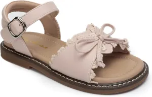 Girls White Sandals with Bowknot and Ruffle Trim - Toddler Dress Sandals with Adjustable Strap - Non-Slip Summer Shoes for Little Girls Ages 3-10 (Pink, Toddler, Women's, 10.5, Digital, US Shoe System, Medium (Medium))