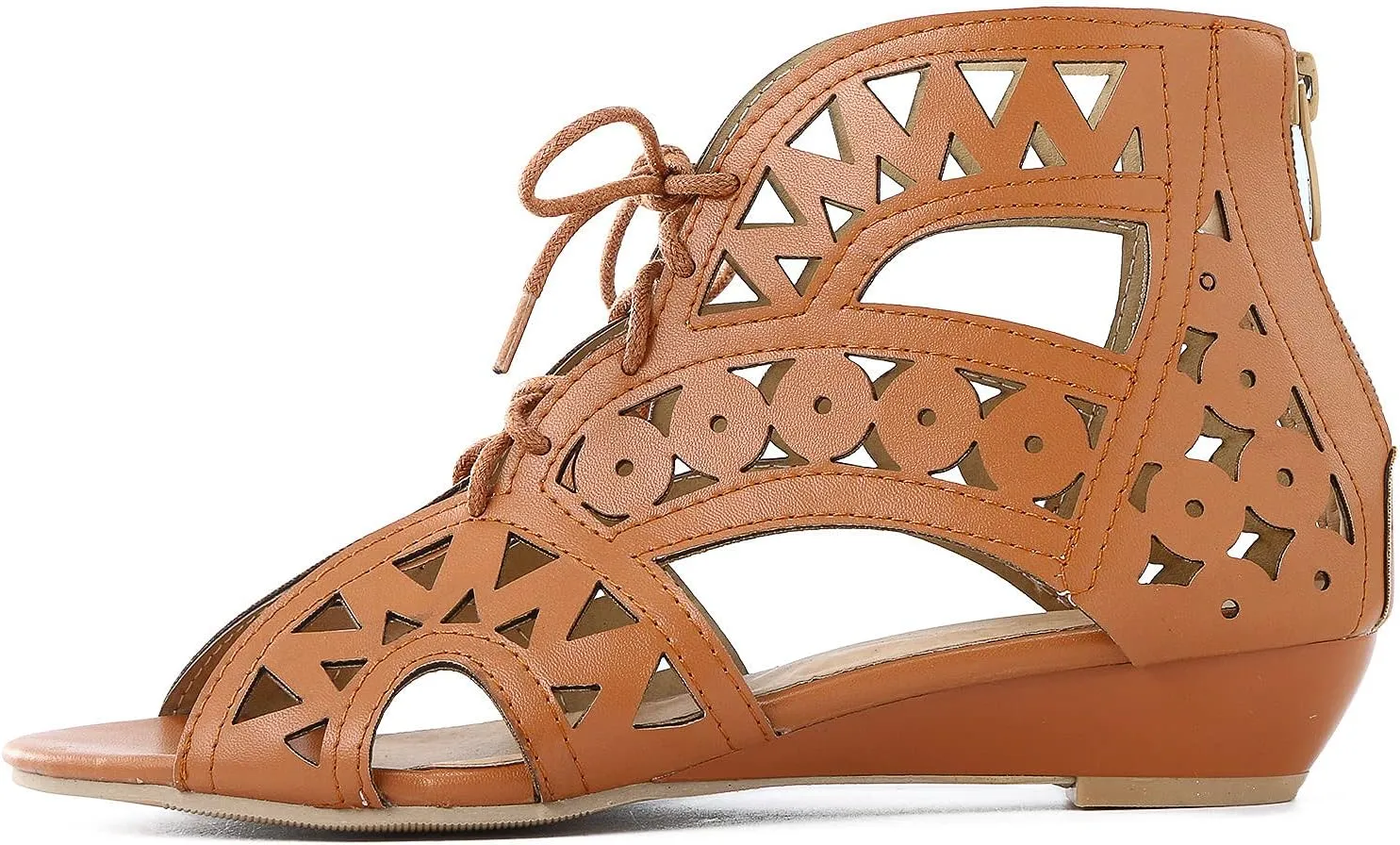 Gladiator Sandals for Women Wedge,Comfy Sandals Ladies Fashion Hollow Out Low Heel Lace Up Vintage Sandals with Zipper