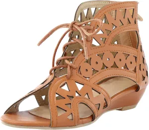 Gladiator Sandals for Women Wedge,Comfy Sandals Ladies Fashion Hollow Out Low Heel Lace Up Vintage Sandals with Zipper