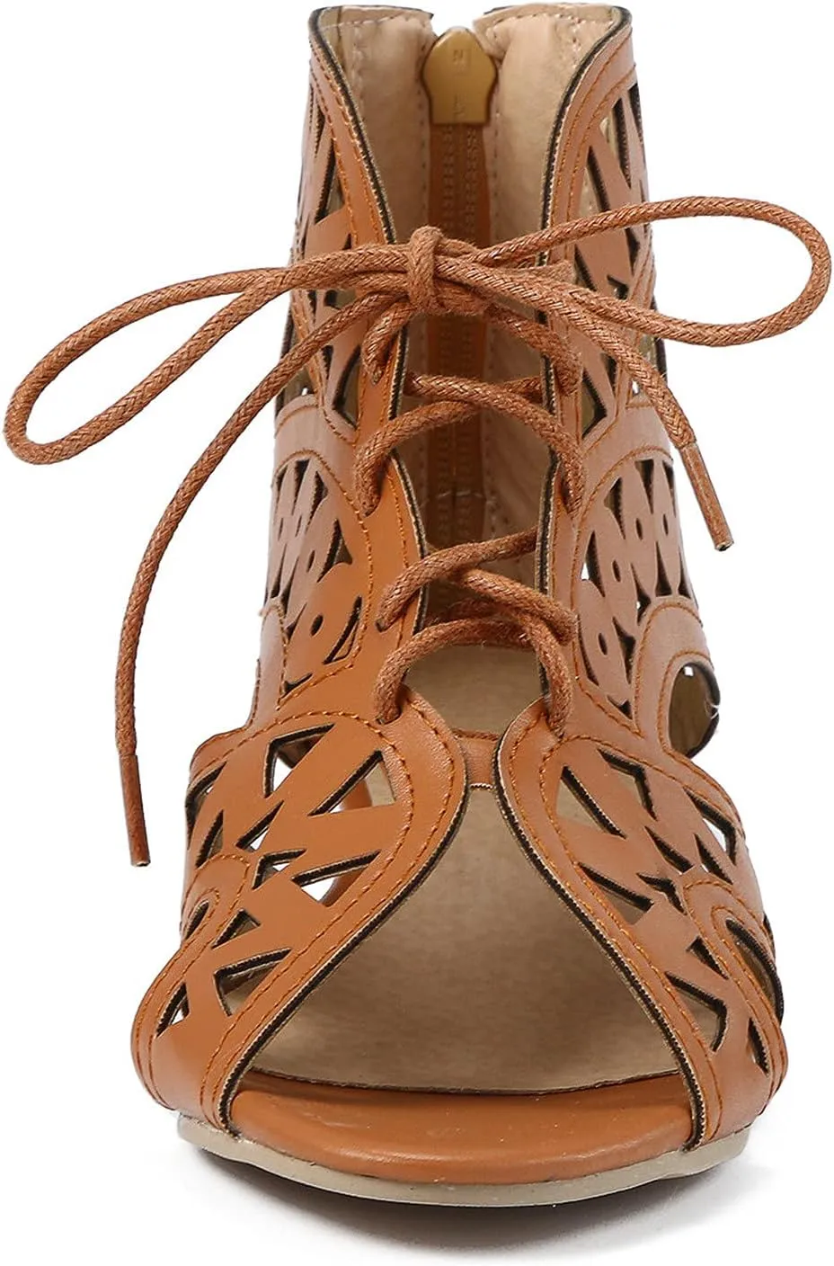 Gladiator Sandals for Women Wedge,Comfy Sandals Ladies Fashion Hollow Out Low Heel Lace Up Vintage Sandals with Zipper