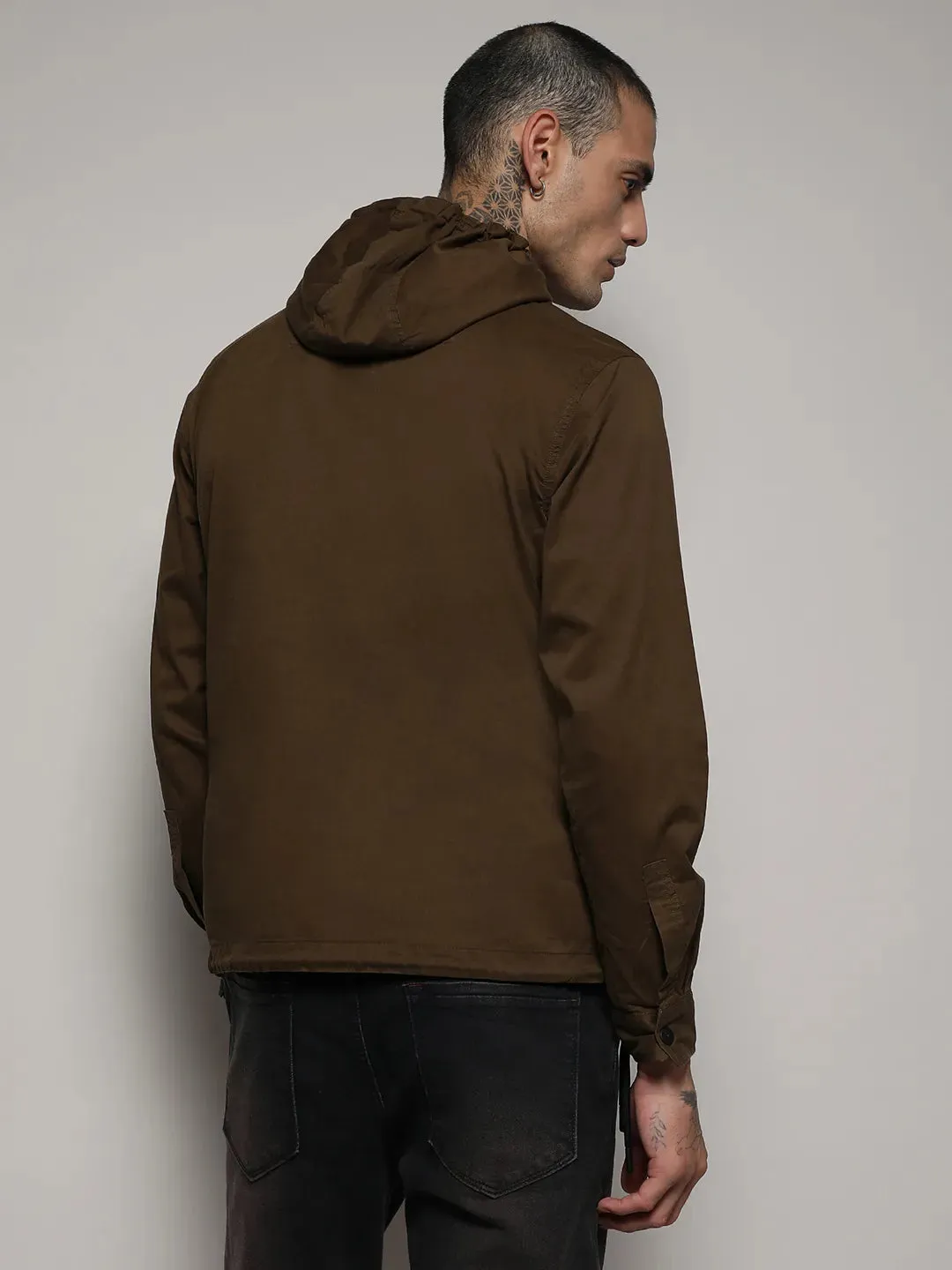 Half-Zip Utility Jacket With Contrast Drawstring
