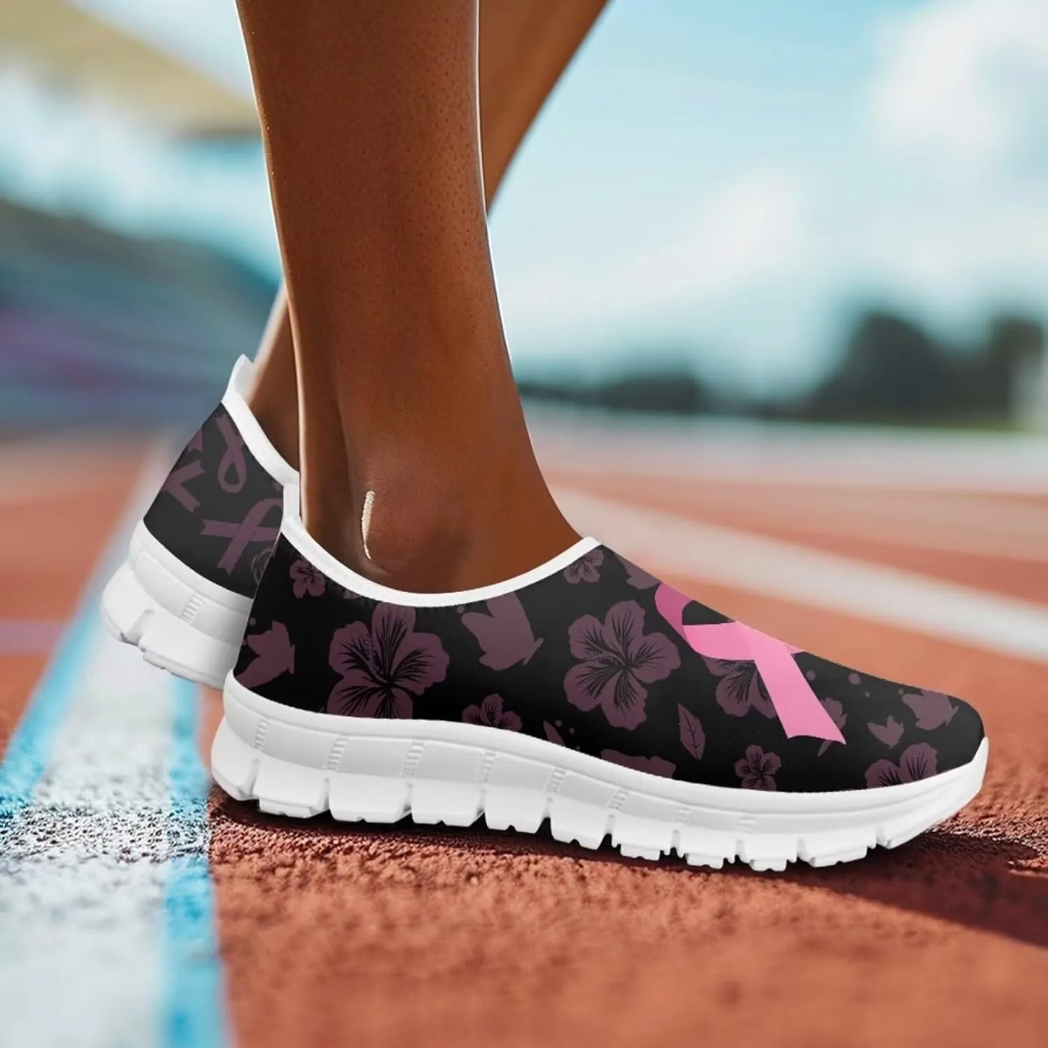 Heart Print Women's Running Shoes Slip On Sneakers Soft Loafers Low Top Non Slip Sports Walking Training Travel for Spring