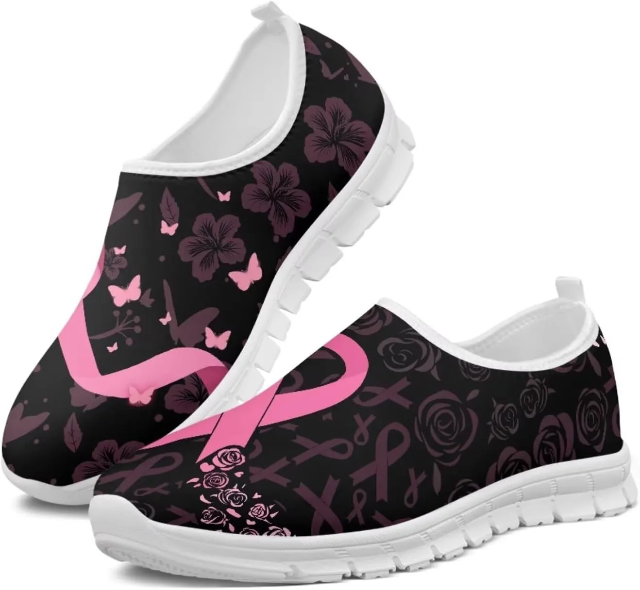 Heart Print Women's Running Shoes Slip On Sneakers Soft Loafers Low Top Non Slip Sports Walking Training Travel for Spring