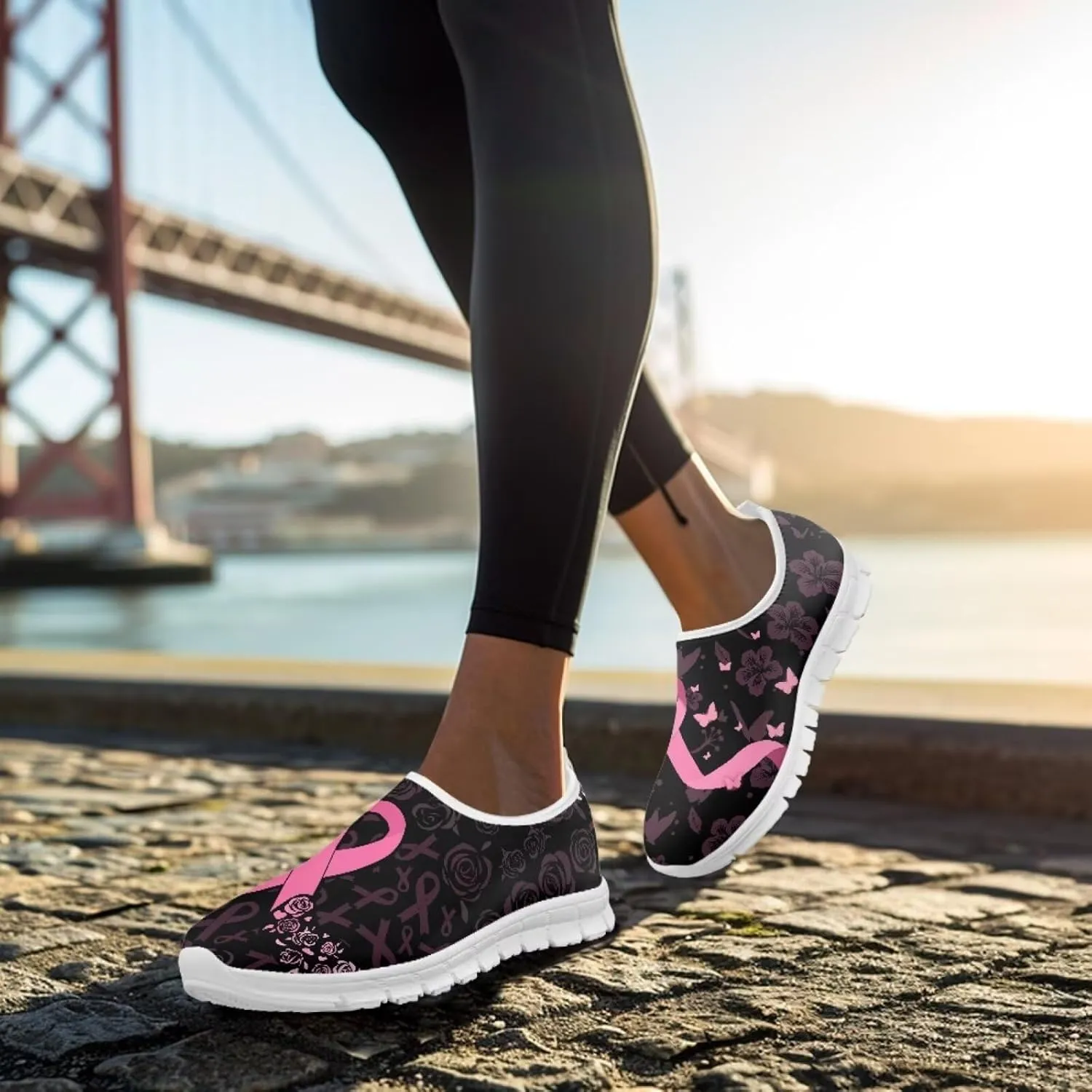 Heart Print Women's Running Shoes Slip On Sneakers Soft Loafers Low Top Non Slip Sports Walking Training Travel for Spring